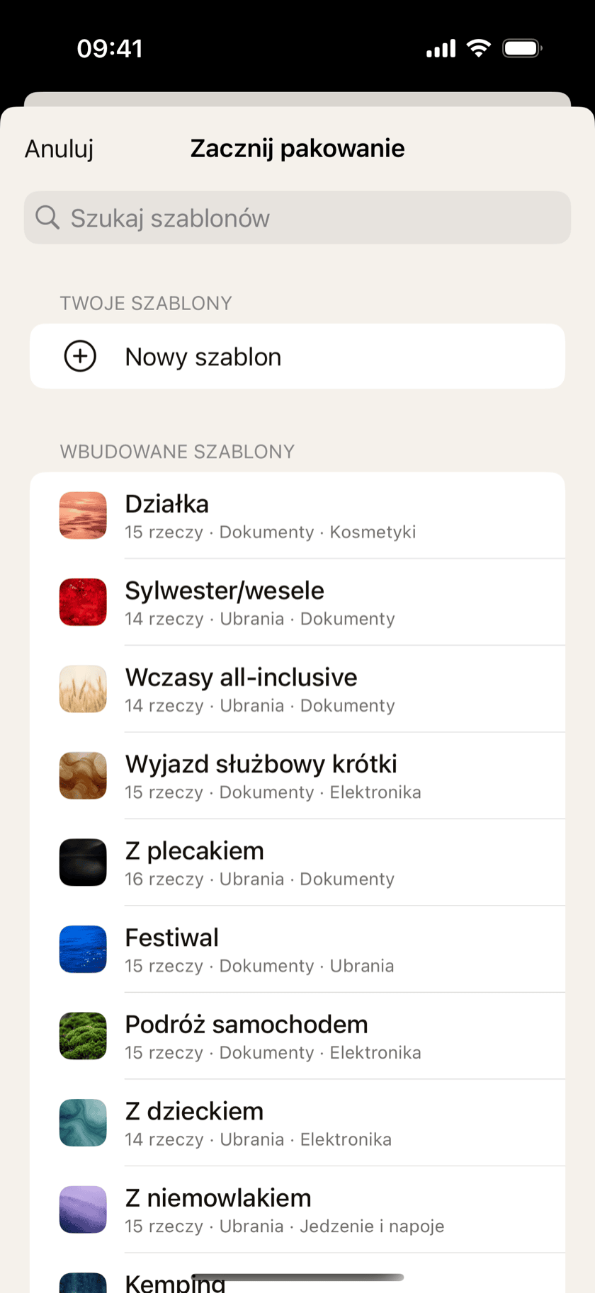 Wybór wbudowanego szablonu